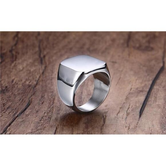 Mens Rings Stainless Steel Square Signet Rings for Men, Pinky Thumb Ring for Dad - Picture 5 of 7